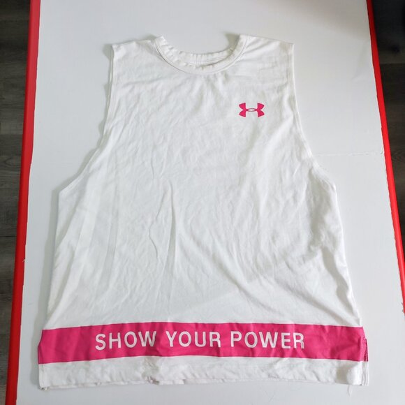 Under Armour Tops - Under Armour " show your power" tank top white pink woman's size XL